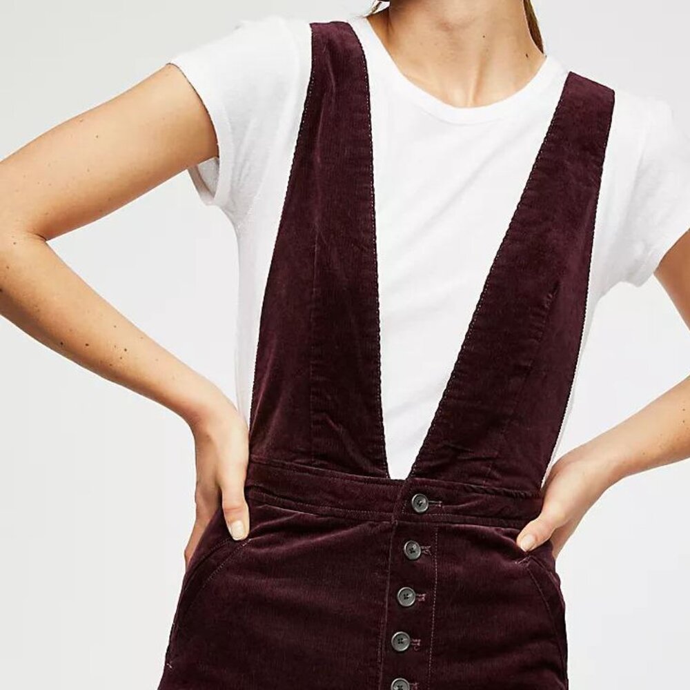 ISO We The Free Free People Old School Love Jumpsuit Overalls Burgundy Purple 24